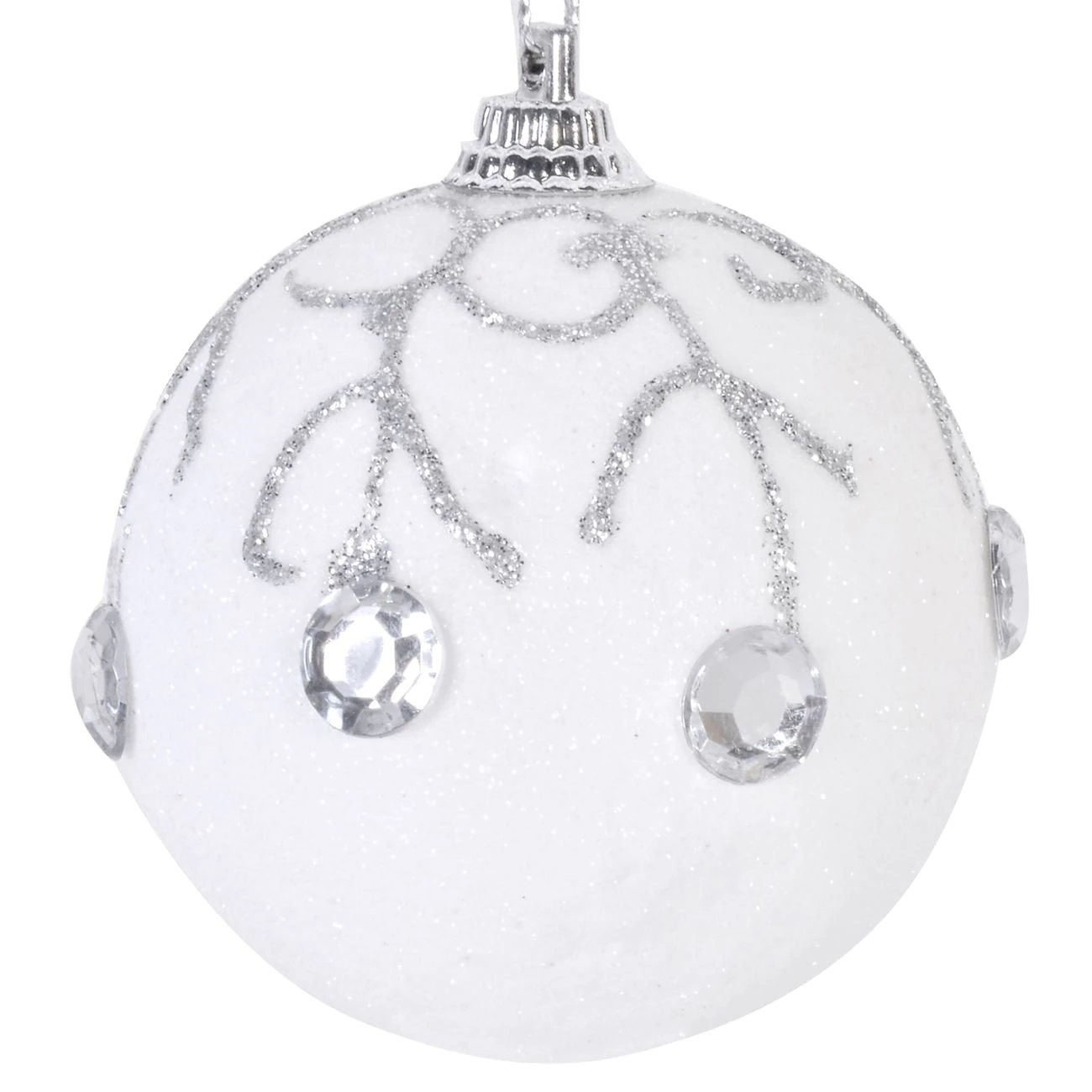 pleasant Ewell micro Set 6 globuri albe cu pietre lucioase de Craciun, 6 cm - Decoratiuni si  ornamente Craciun
